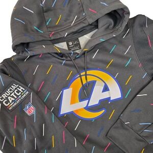 Nike LA Rams Mens L Crucial Catch Cancer Hoodie Colorful Gray NFL OnField DriFit